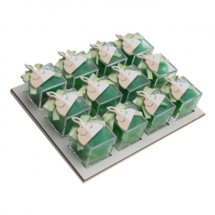 Vassoio Plexiglass Verde con Applicazione Legno Elefantini Innamorati Confetti