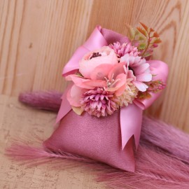 Sacchetto Confettata malva rosa antico con fiore in pick