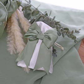 Sacchetto Matrimonio in Raso Bianco con Fiocco portaconfetti con fiocco verde