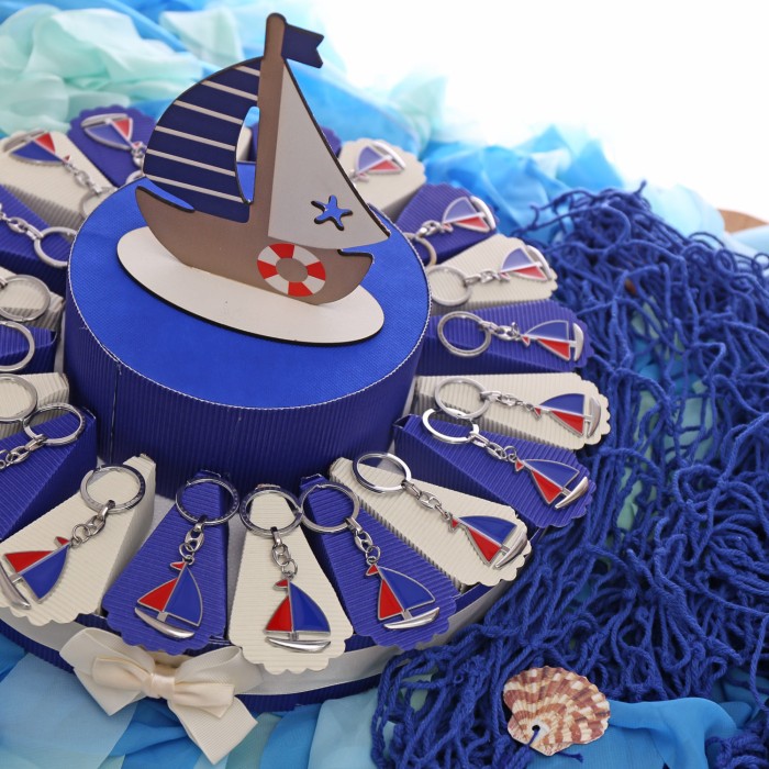 Torta Bomboniere Prima Comunione Tema Mare Barca a Vela bicolor www.vialemagico.it