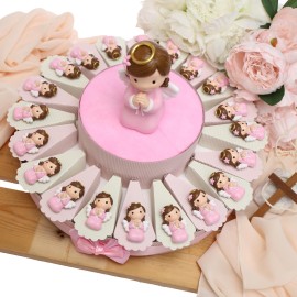 Torta Portaconfetti Multipiano Angelo Cherubino Bimba con saio Rosa